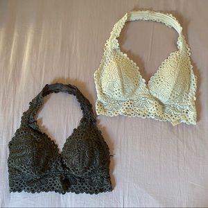2 lace halter bralettes